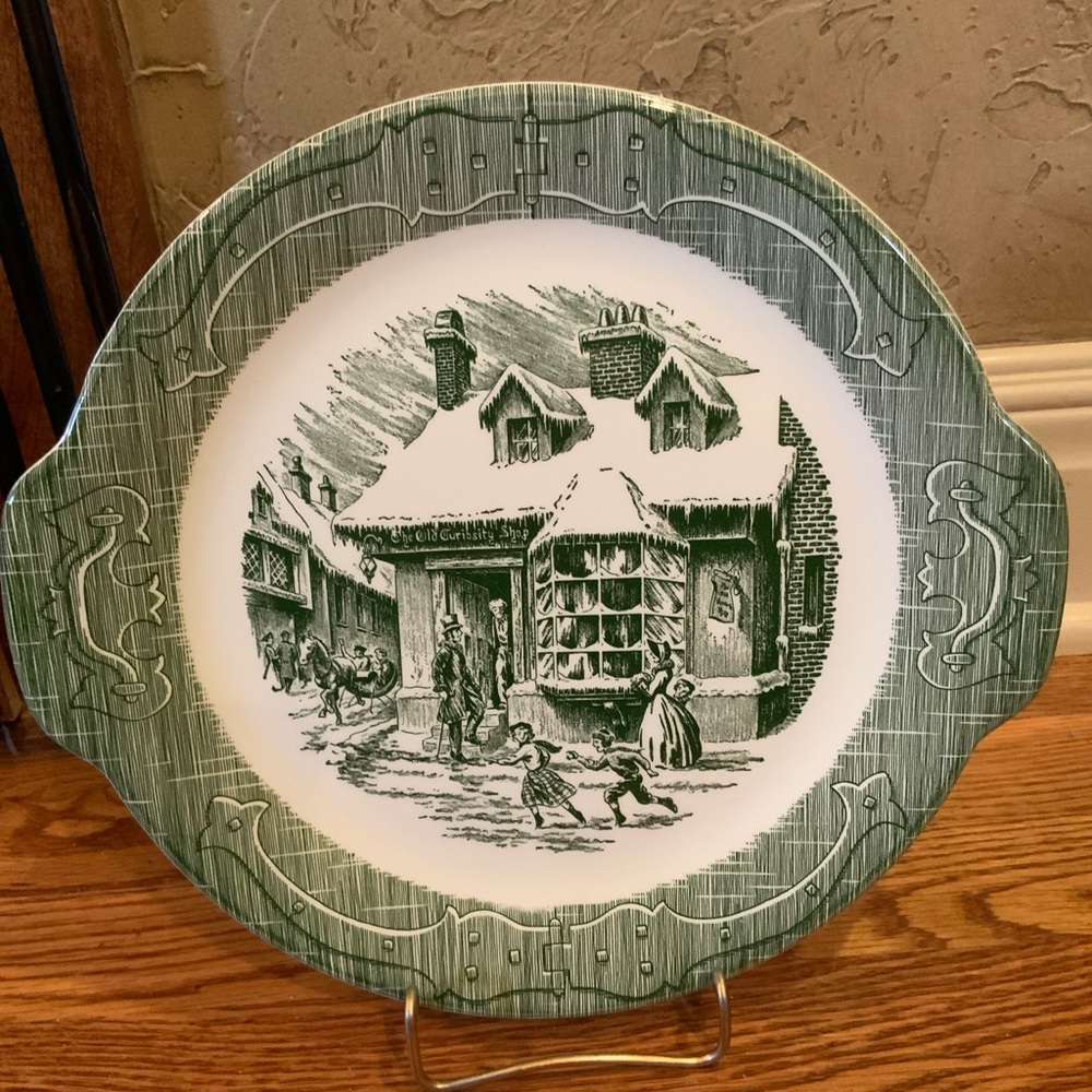 The Old Curiosity Shop Platter Handled Green Vintage USA